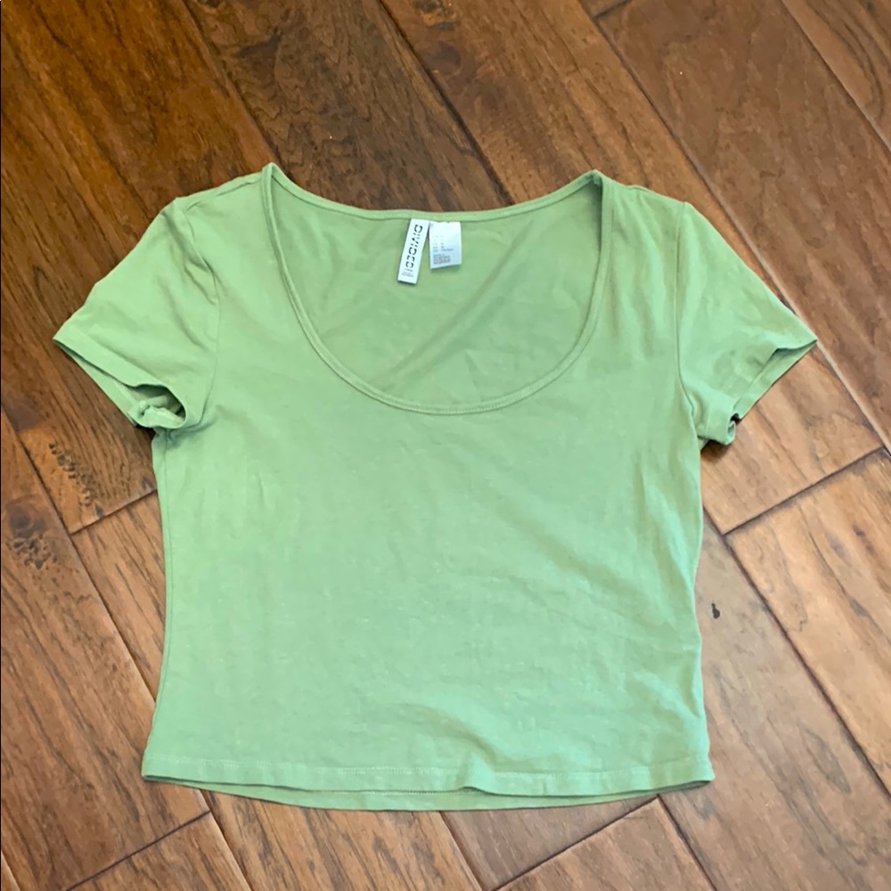 H&M Light Green Scoop Neck Crop Top